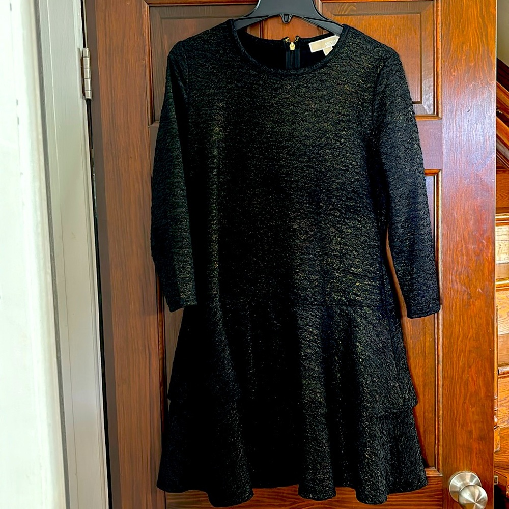Michael Kors petite Large 3/4 sleeve black dress w gold sparkles